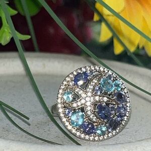 Gorgeous 925 Djoy Silver Diamond and Gemstone Starfish Ring SIZE 9